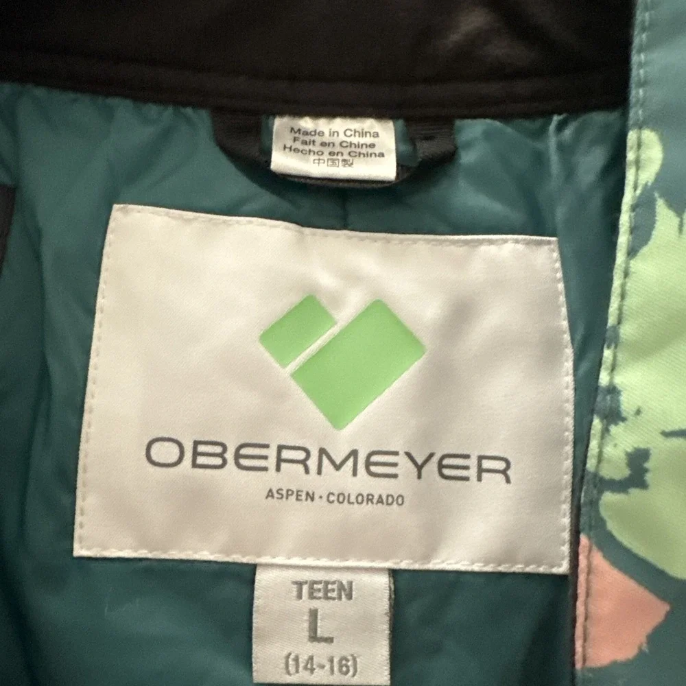 Obermeyer Girls L 14-16 Floral Ski Snow Pants Insulated Green Snowboard